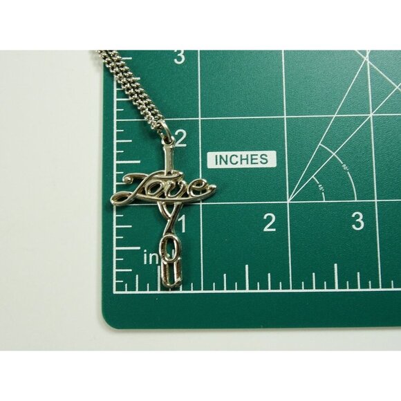 I Love You Cross Necklace Claspless Silvertone 26in Christian Religious Jewelry - Picture 5 of 5